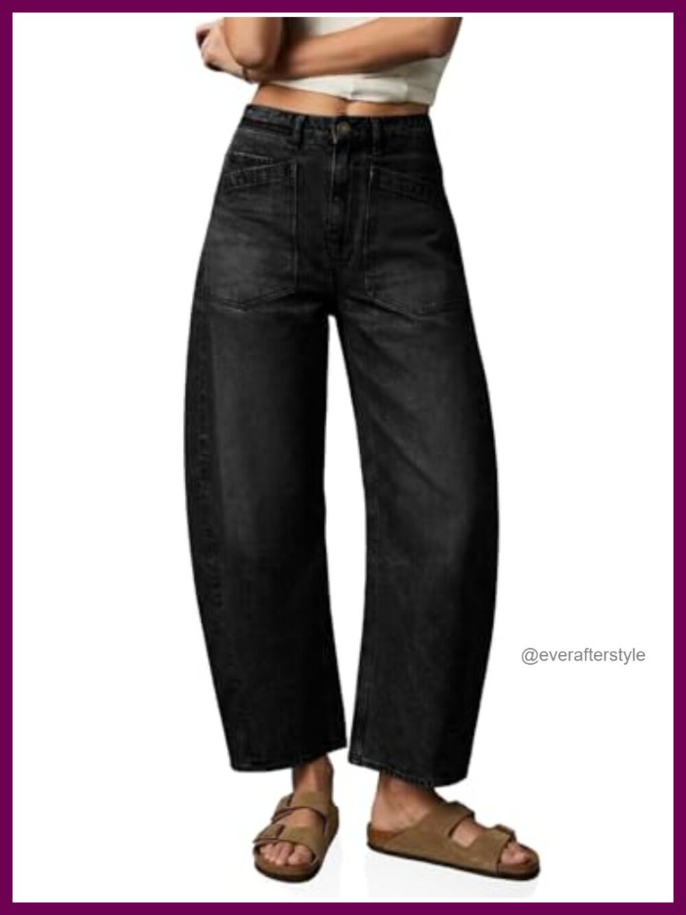 Womens Baggy Barrel Jeans Cropped High Waisted Wide Leg Boyfriend Denim Pants